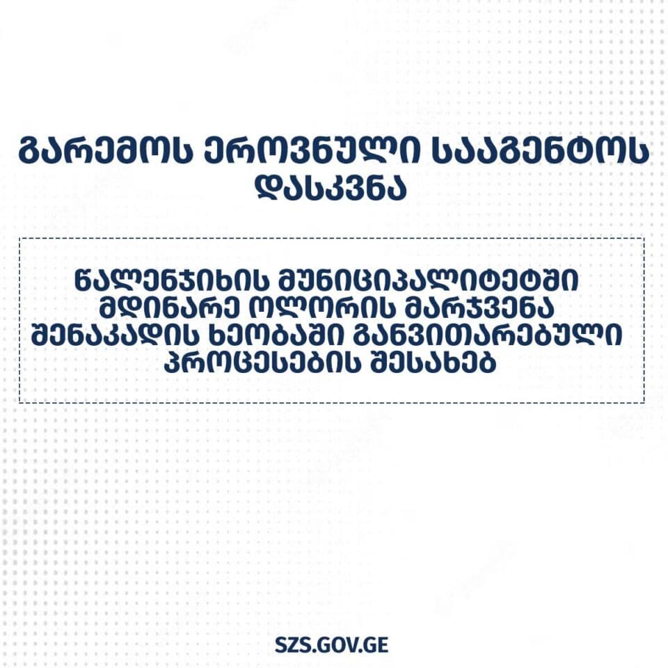 გარემოს ეროვნული სააგენტოს დასკვნა წალენჯიხის მუნიციპალიტეტში მდინარე ოლორის მარჯვენა შენაკადის ხეობაში განვითარებული პროცესების შესახებ