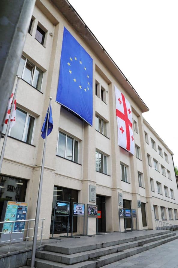 ევროკავშირის დღესთან დაკავშირებით სამეგრელო-ზემო სვანეთის მუნიციპალიტეტები საქართველოს და ევროპის დროშებით მოირთო - image 14