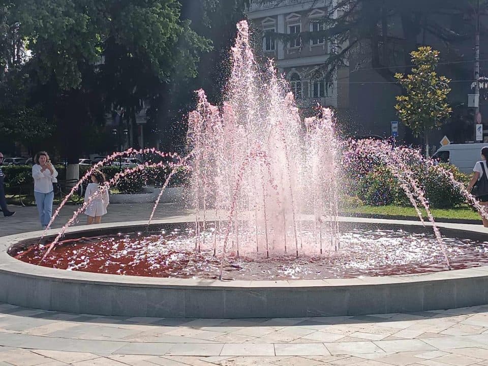 სამოქალაქო აქტივისტებმა ზუგდიდის ცენტრში მდებარე შადრევანში წითელი საღებავი ჩაასხეს